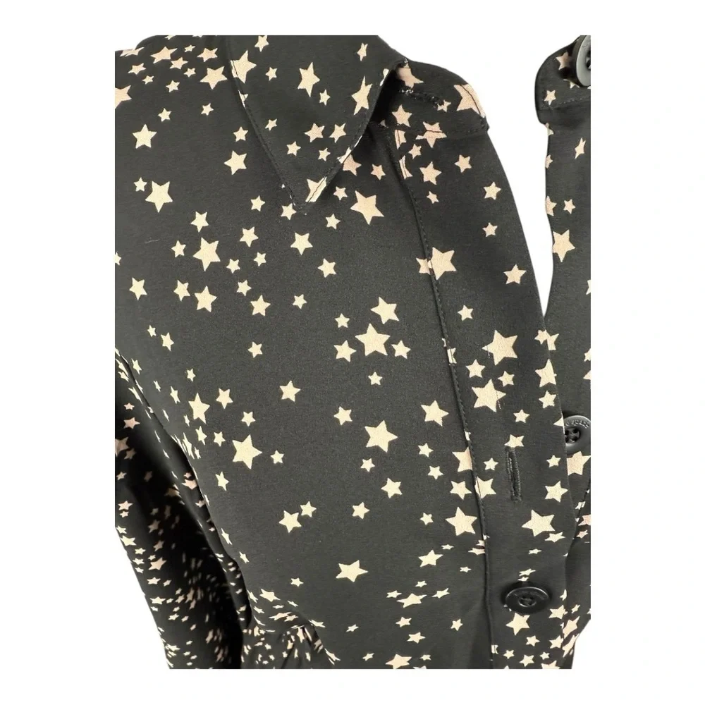Kate Spade New York Star Print Shirt Dress Black Pink Tie Waist Ruffle Hem NWT 6